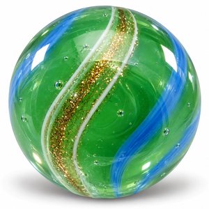 Emerald Gold Glitter Glass Marble