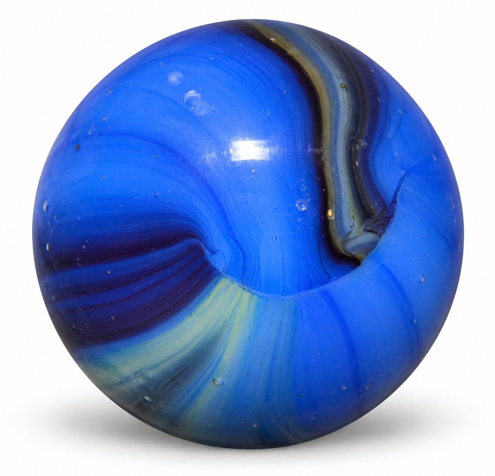 Glossy Blue Marble With Swirling Ribbons