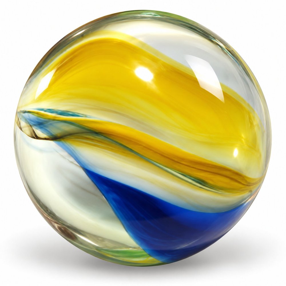 Glossy Yellow And Blue Swirl Marble