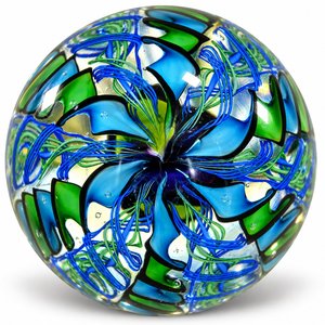 Intricate Blue Green Millefiori Glass Marble