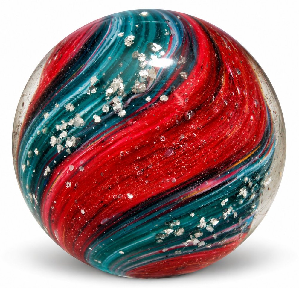 Ruby Teal Swirl Glass Marble